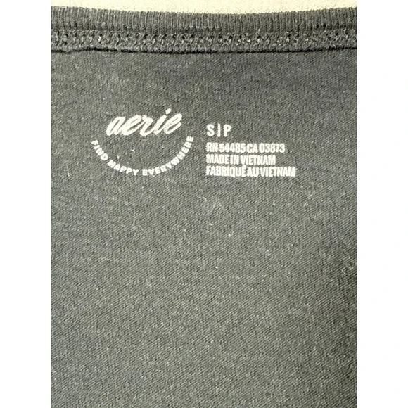 Aerie Womens Small Black Puff Sleeve Scoop Neck Cropped T-Shirt RN54485 - Picture 2 of 5